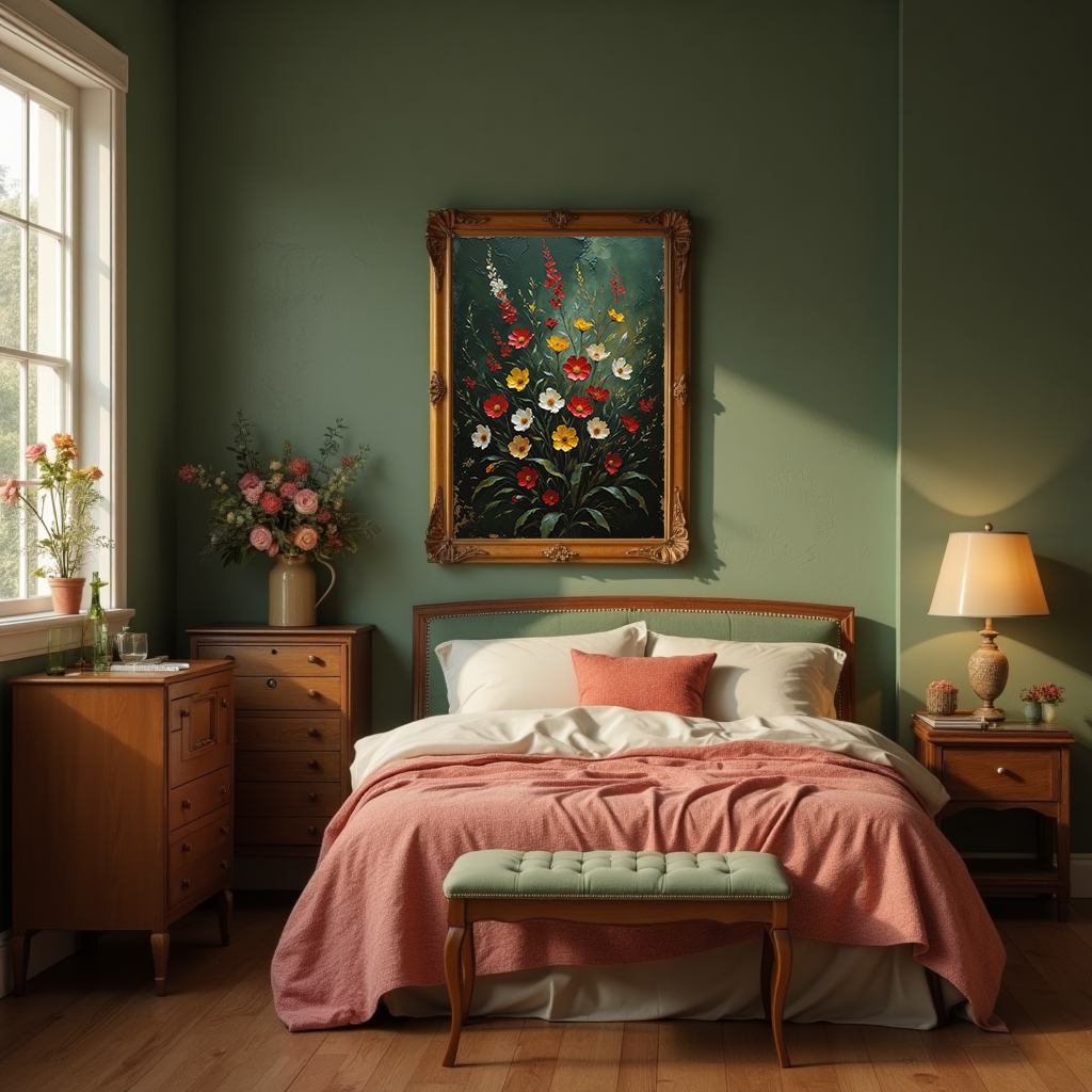 Vintage floral impasto art print by Reflectionare featuring retro flower wall decor in vibrant, textured digital artwork.