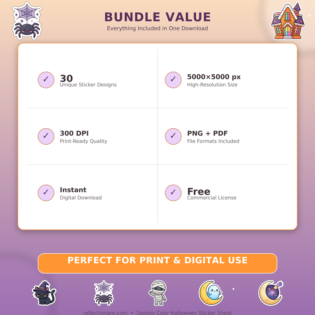 Spooky Cozy Halloween Sticker Sheet - 30 PNG Clipart Pack