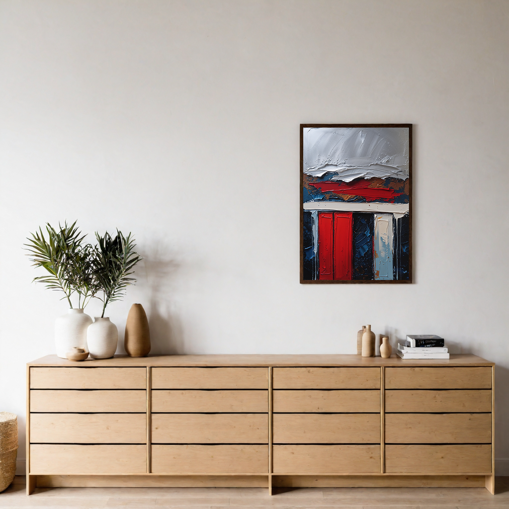 Digital abstract impasto oil painting print by Reflectionare featuring modern textured geometric art with vibrant colors and bold shapes.