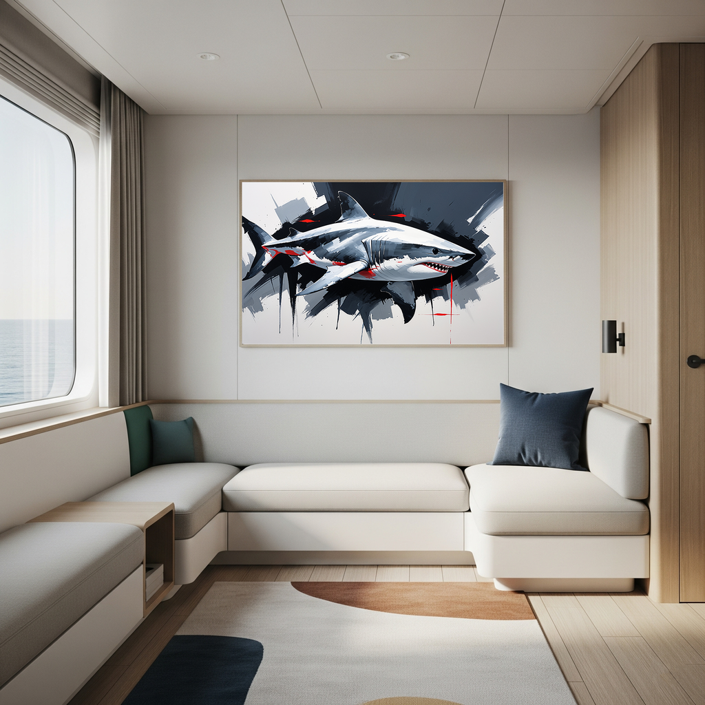 Dynamic Great White Shark Painting Wall Art | Digital Download