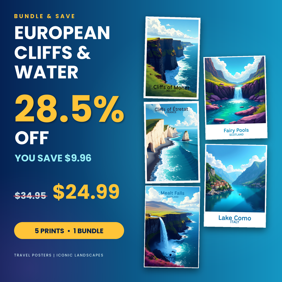 European Cliffs & Water - 5 Premium Wall Art Prints Bundle