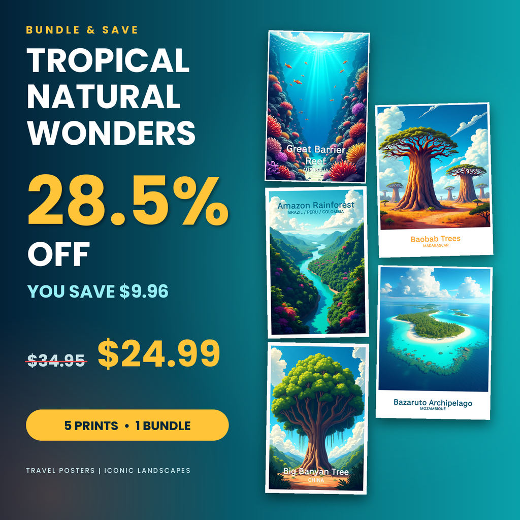 Tropical Natural Wonders - 5 Premium Wall Art Prints Bundle