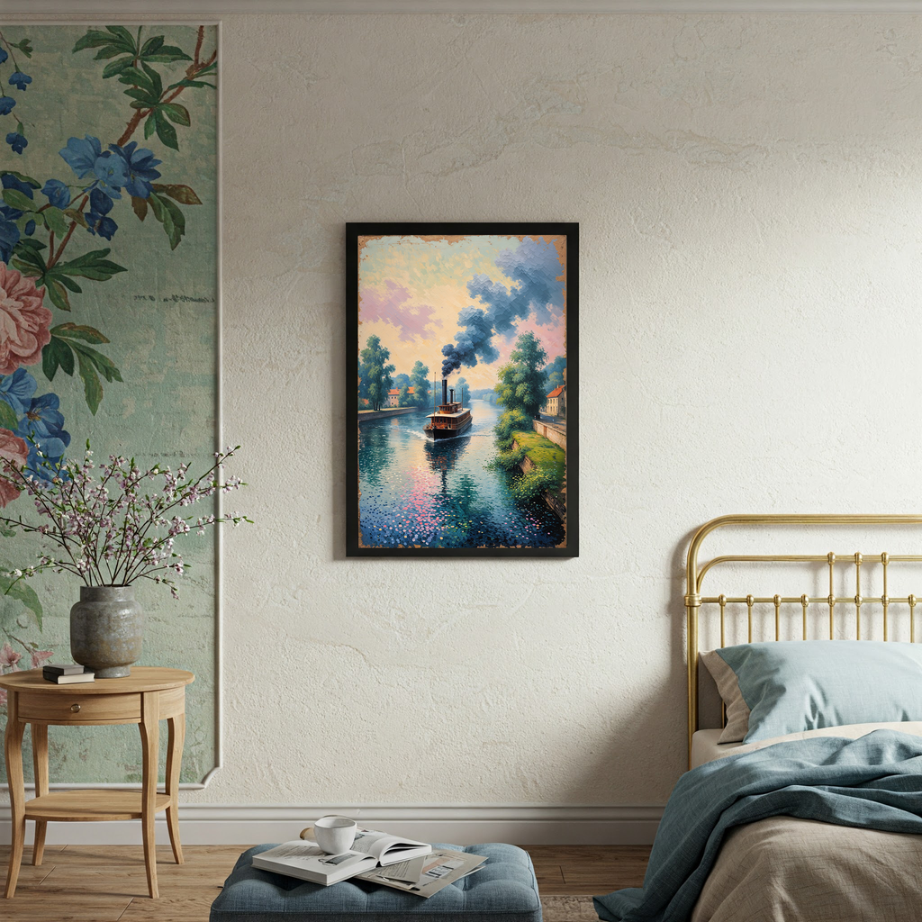 Vintage Steamboat River Painting Wall Art | Digital Download