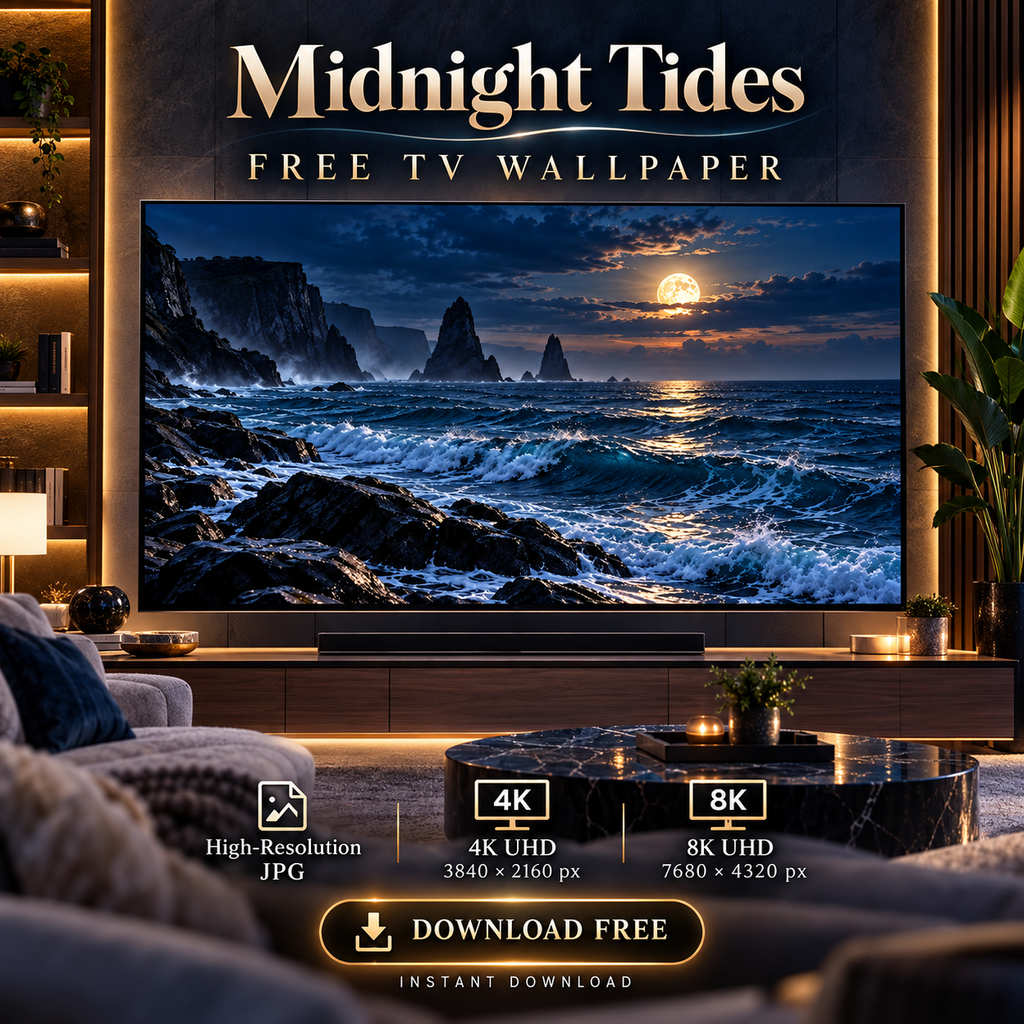 Midnight Tides full moon and coastal waves digital art for Samsung Frame TV