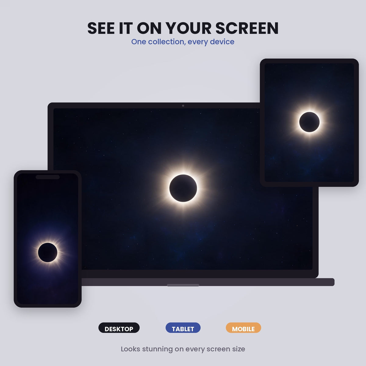 Eclipse wallpaper displayed across desktop, tablet and mobile screens