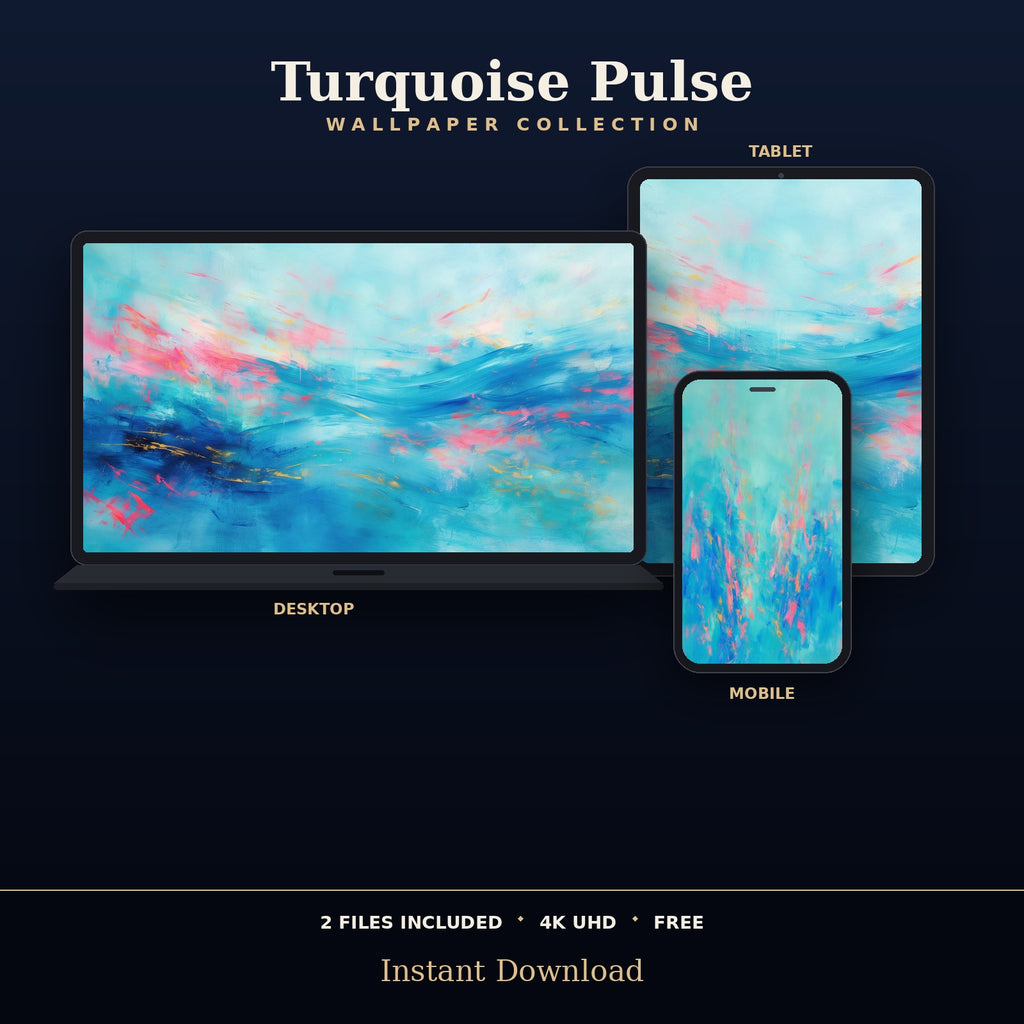 Turquoise Pulse wallpaper displayed on desktop, tablet and phone screens