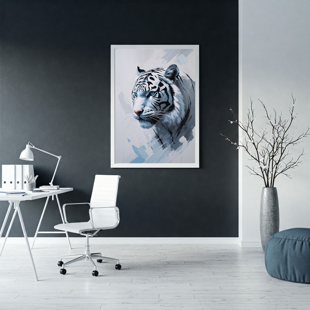 Abstract White Tiger Side Profile Wall Art | Digital Download