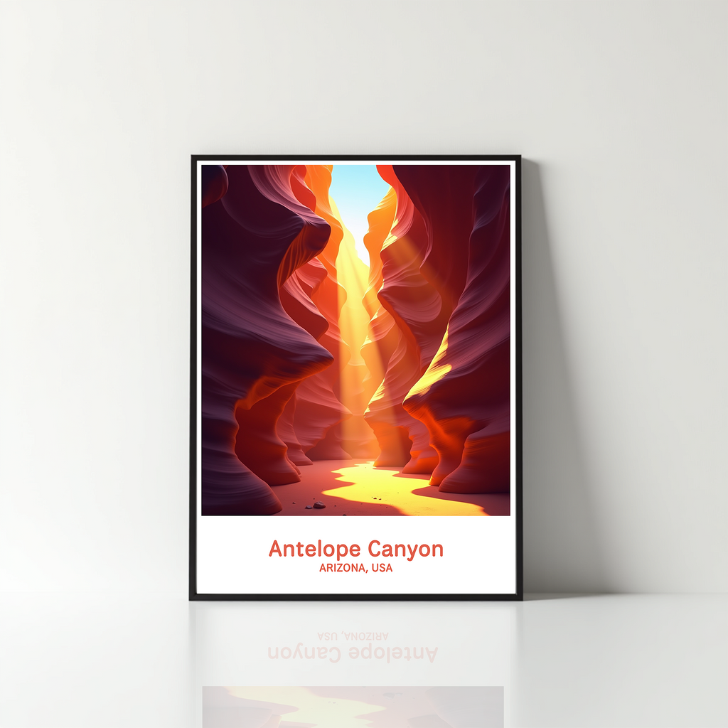 Digital art of Antelope Canyon by Reflectionare, showcasing the canyon's striking rock formations and vibrant orange and red hues.