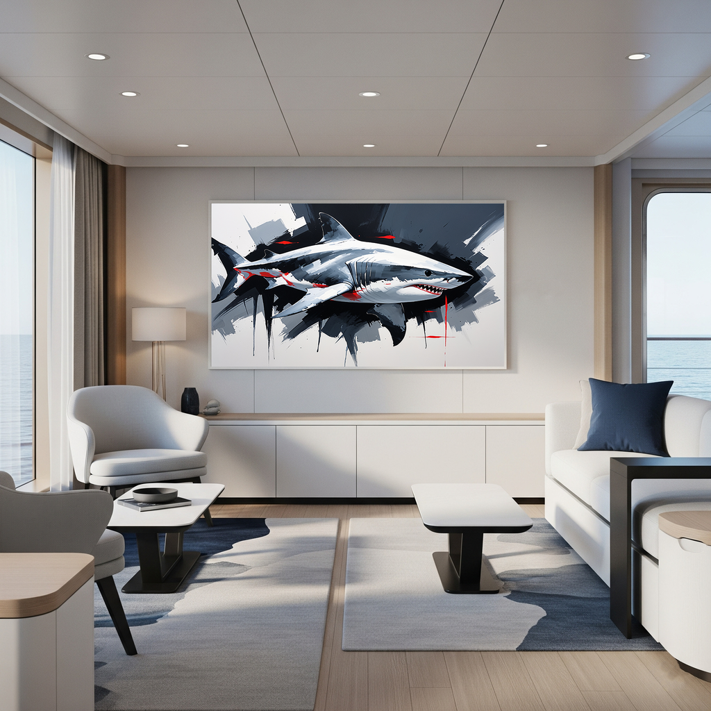 Dynamic Great White Shark Painting Wall Art | Digital Download