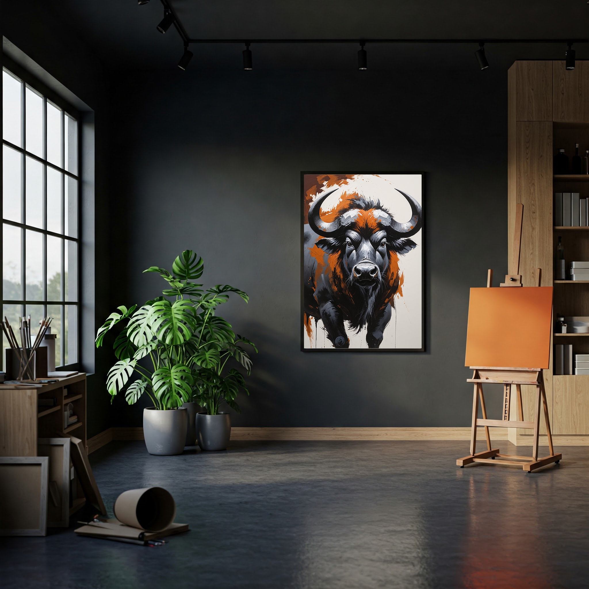 Abstract African buffalo digital art print by Reflectionare, modern wildlife wall decor featuring bold, artistic buffalo imagery.