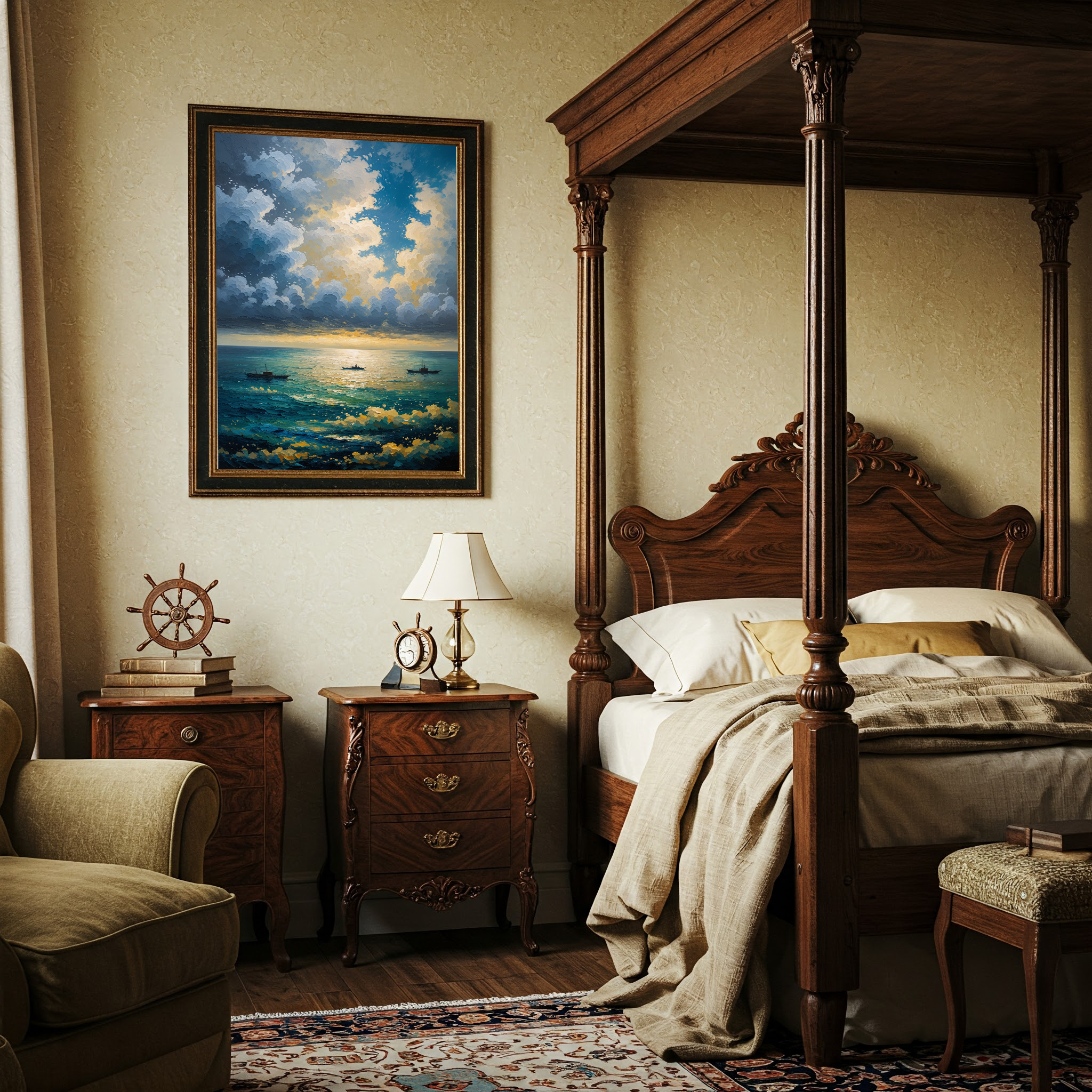 Vintage Naval Horizon Wall Art Print | Impressionist Ocean Decor