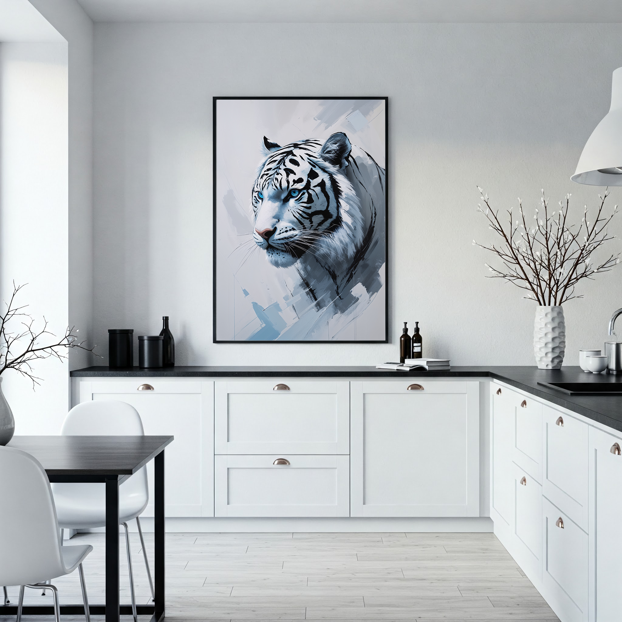 Abstract White Tiger Side Profile Wall Art | Digital Download