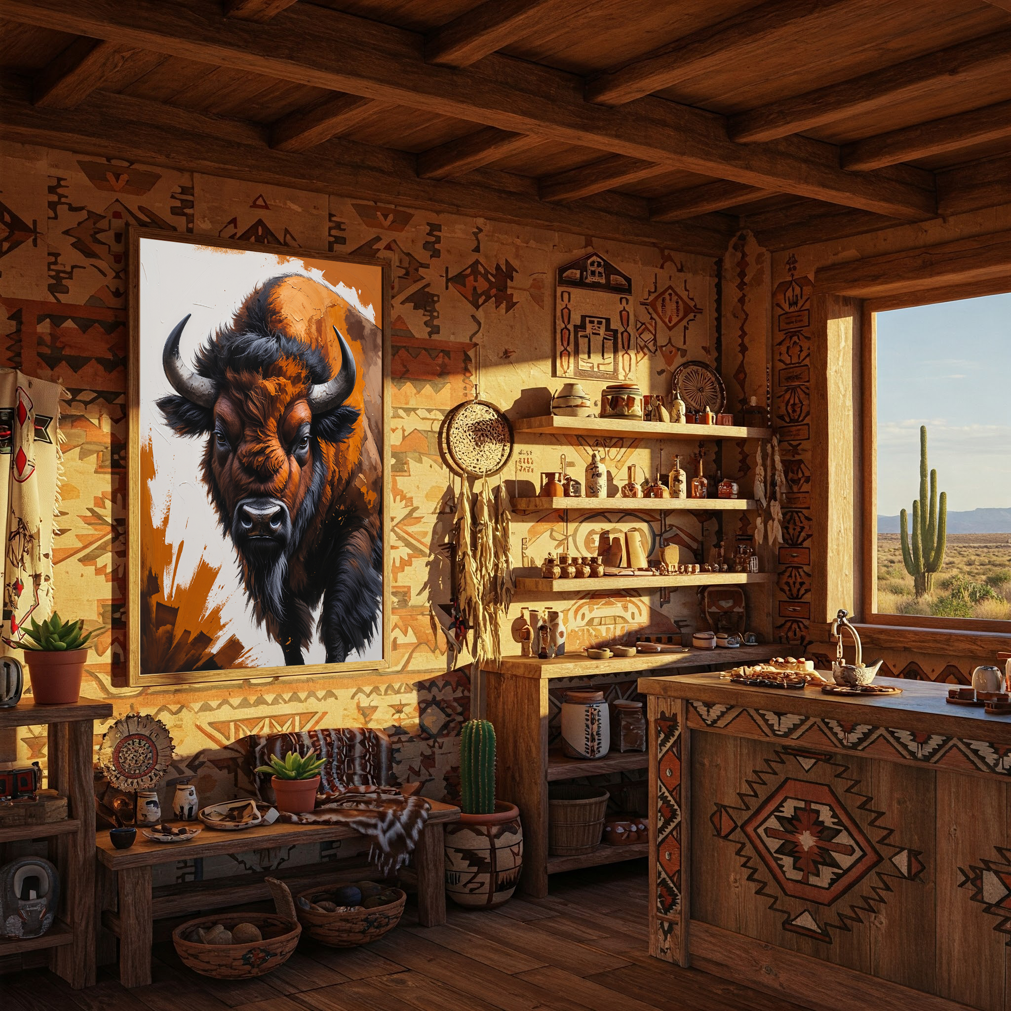Abstract Buffalo digital art print by Reflectionare showcasing modern wildlife wall decor with vibrant, artistic design.