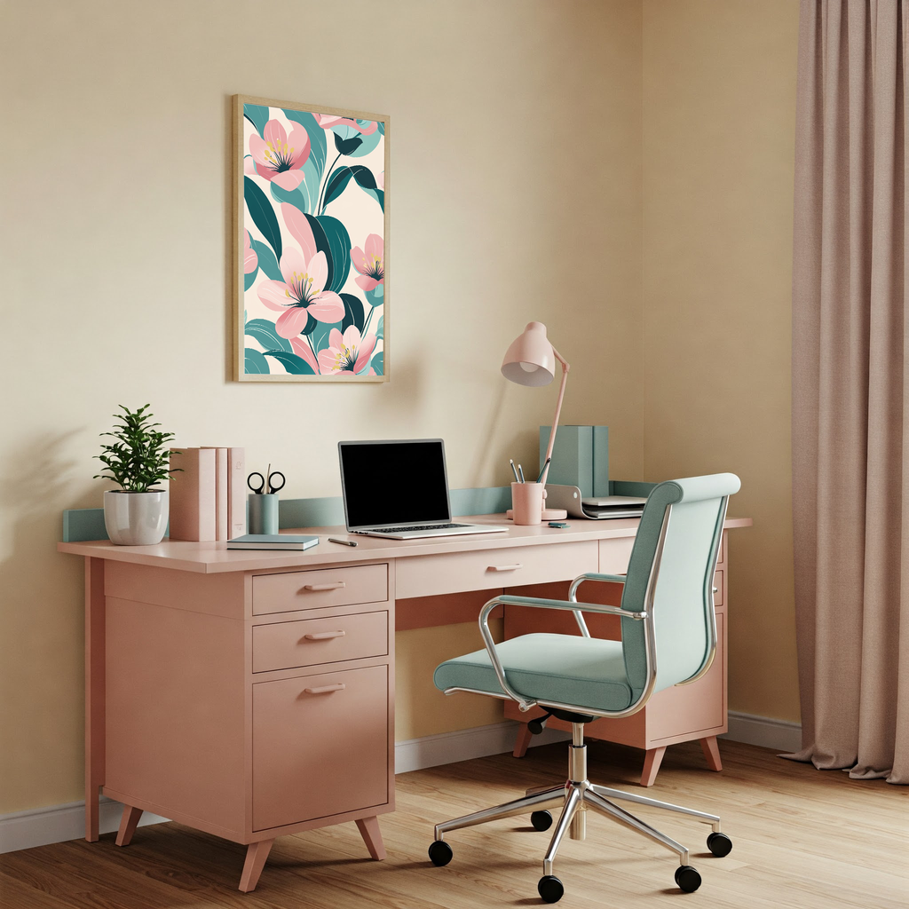 Soft Pink Pastel Floral Pattern Wall Art — styled gallery preview