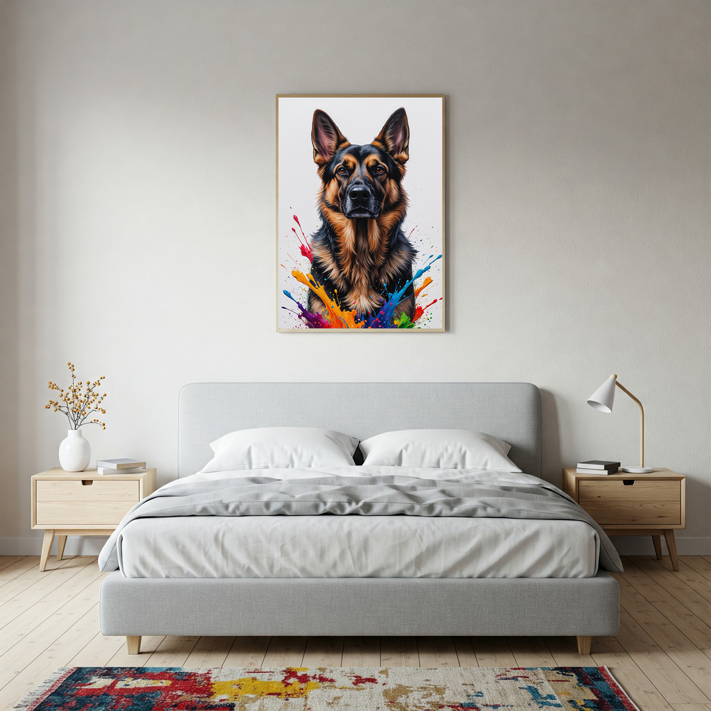 Colorful digital art of a German Shepherd dog by Reflectionare, vibrant and detailed illustration of the breed.