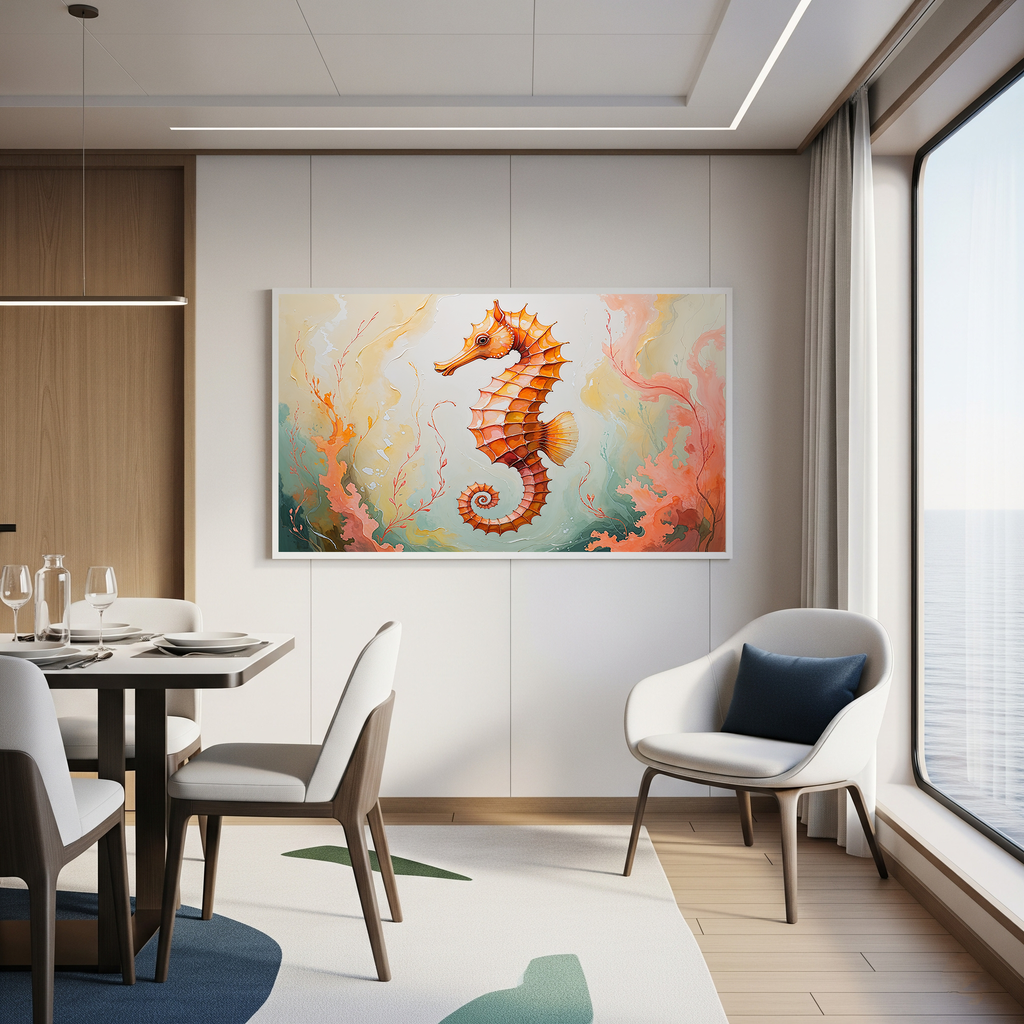 Abstract Orange Seahorse Watercolor Painting Art | Digital Download
