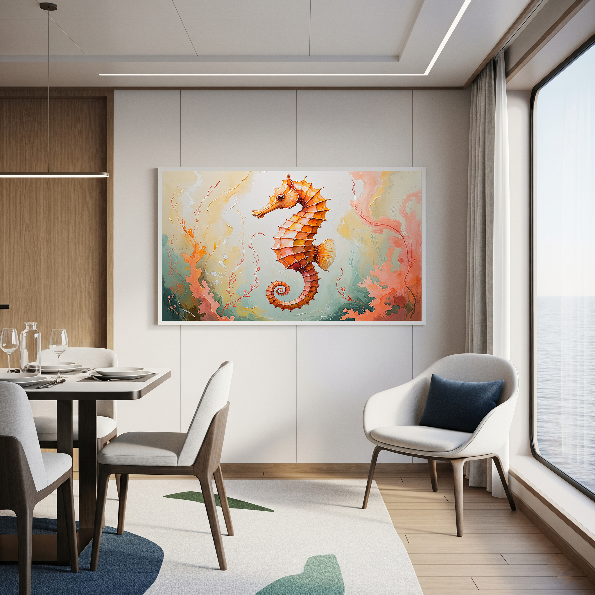 Abstract Orange Seahorse Watercolor Painting Art | Digital Download