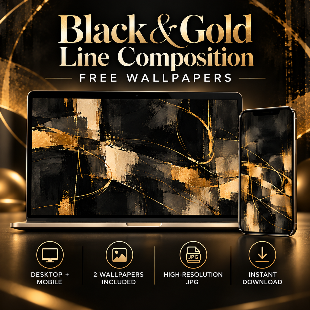 Black & Gold Line Composition – Free 4K Wallpaper | Digital Download