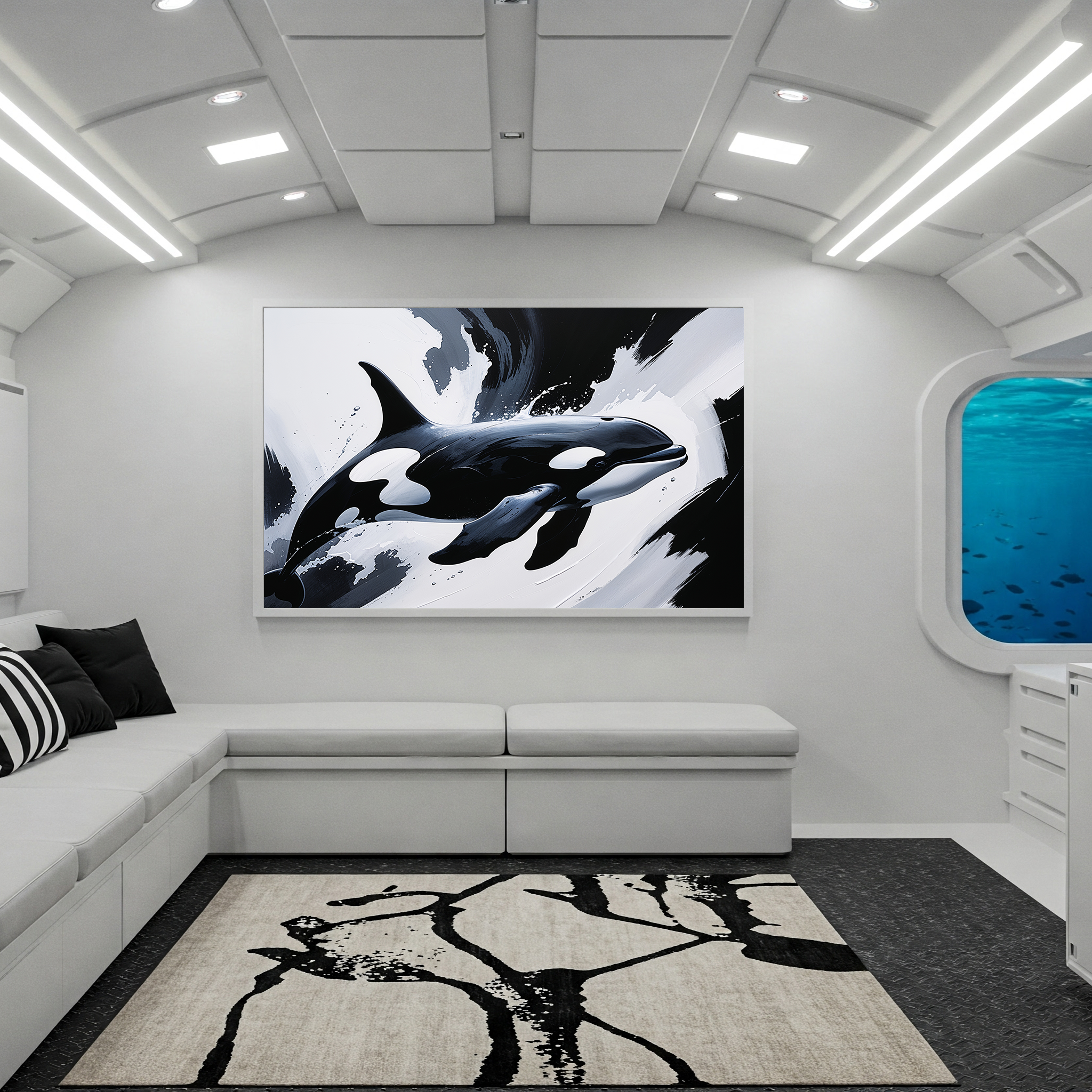 Monochrome Abstract Orca Whale Painting | Digital Download