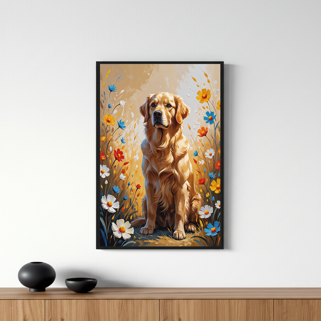Golden Retriever in Wildflowers Wall Art | Digital Download