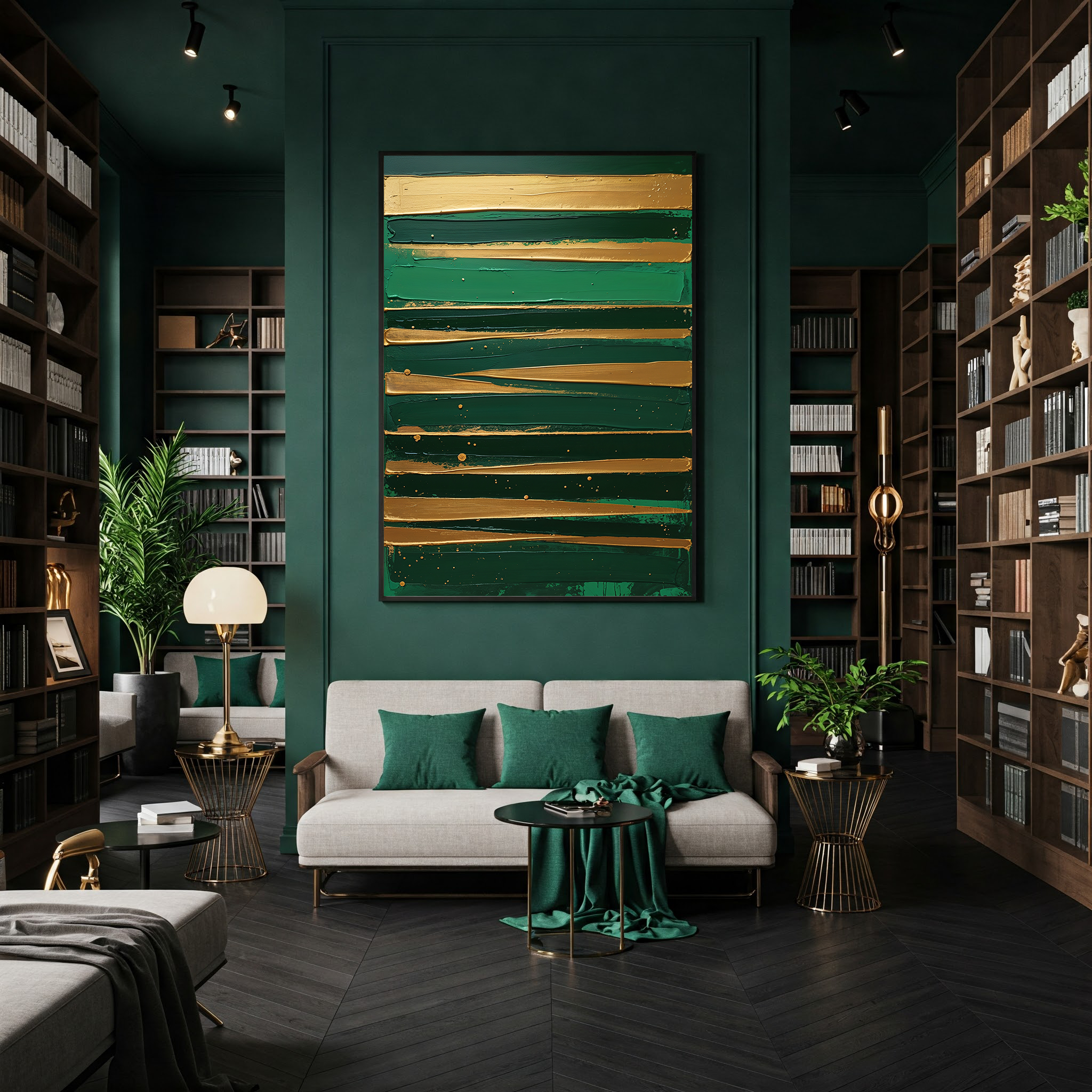 Golden Brushstrokes Green Abstract Wall Art | Digital Download