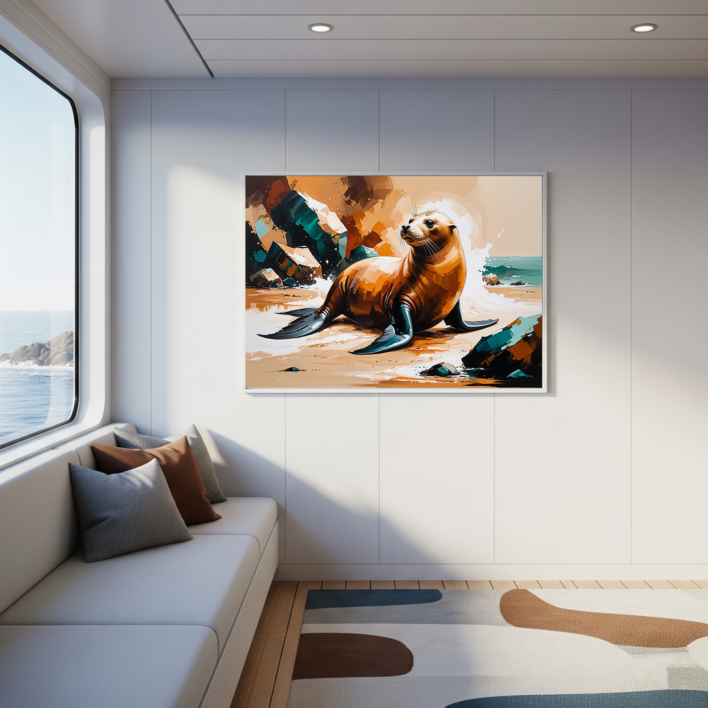 Vibrant Sea Lion Beach Painting Wall Art | Digital Download