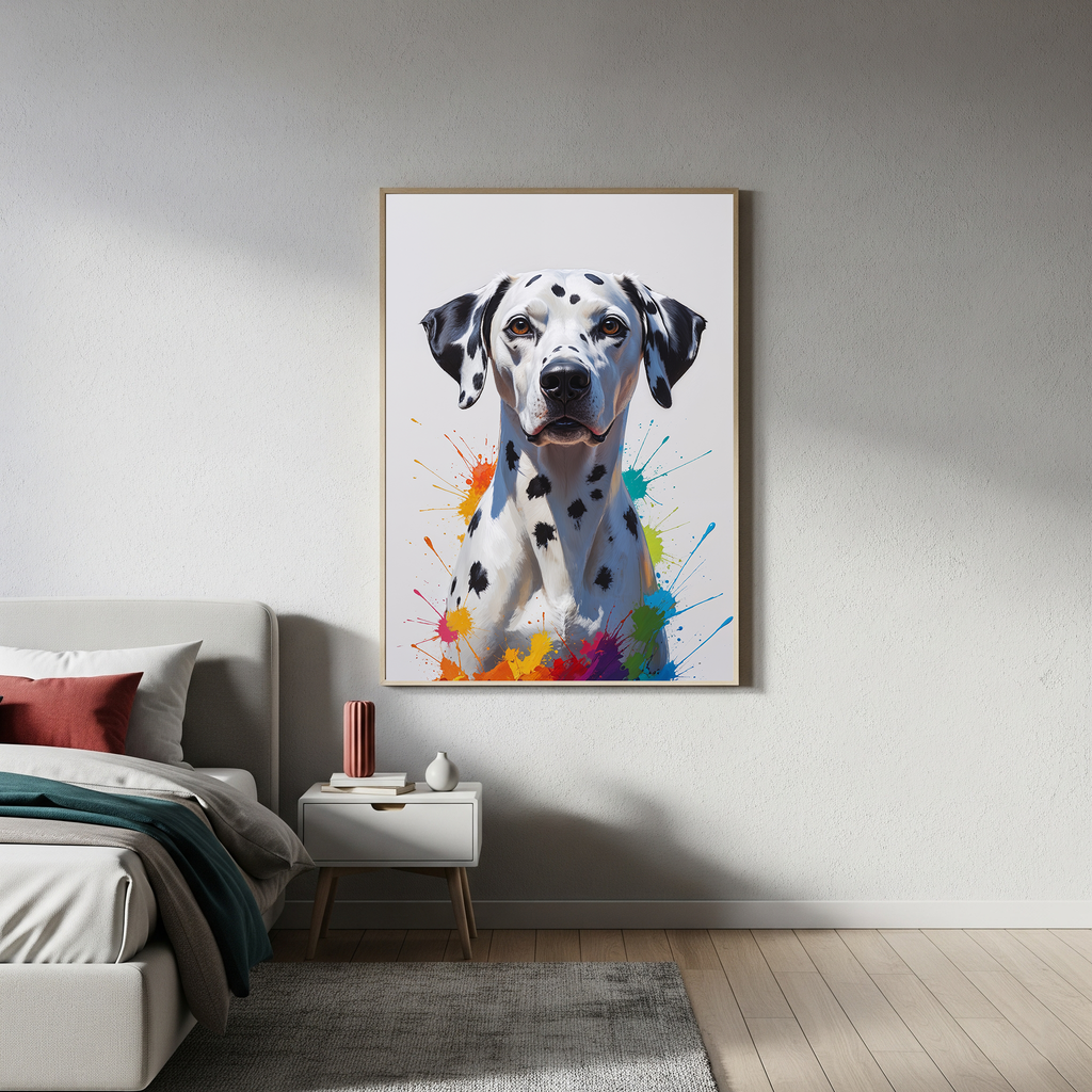 Colorful Dalmatian digital art by Reflectionare featuring a vibrant, spotted dog with bright, lively colors and artistic details.