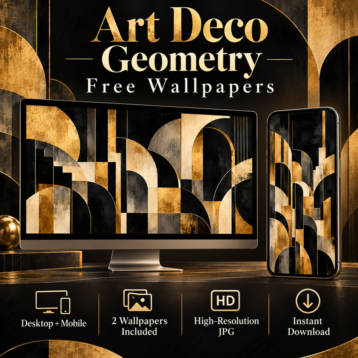 Art Deco Geometry – Free 4K Wallpaper | Digital Download