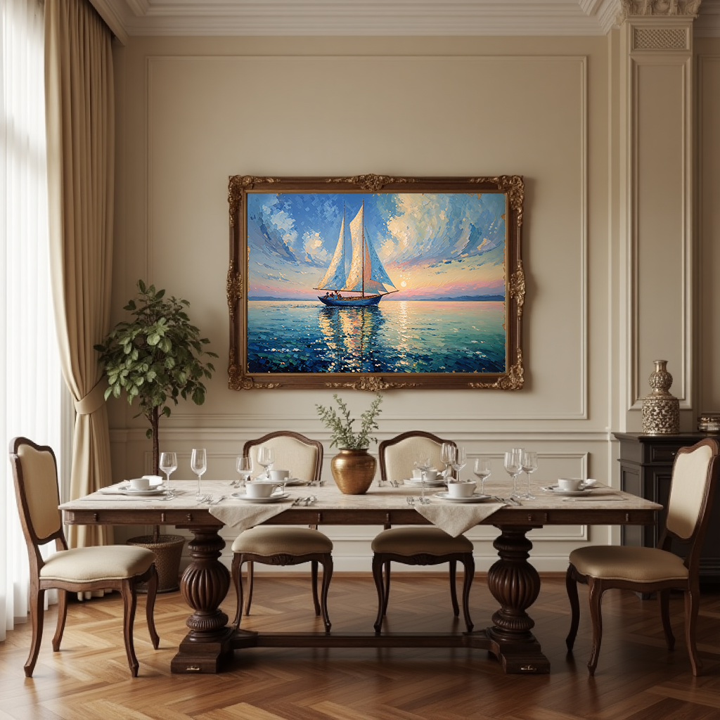 Sailboat Sunset Oil Painting Seascape | Digital Download