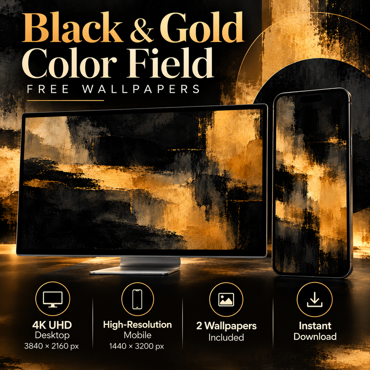 Black & Gold Color Field – Free 4K Wallpaper | Digital Download