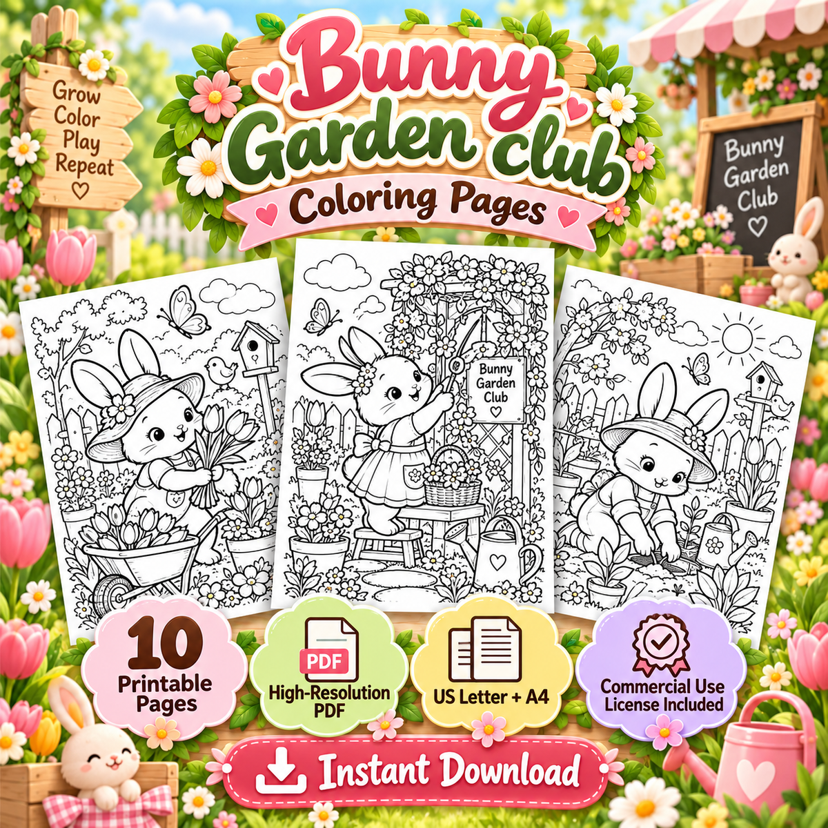 Bunny Garden Club Coloring Pages