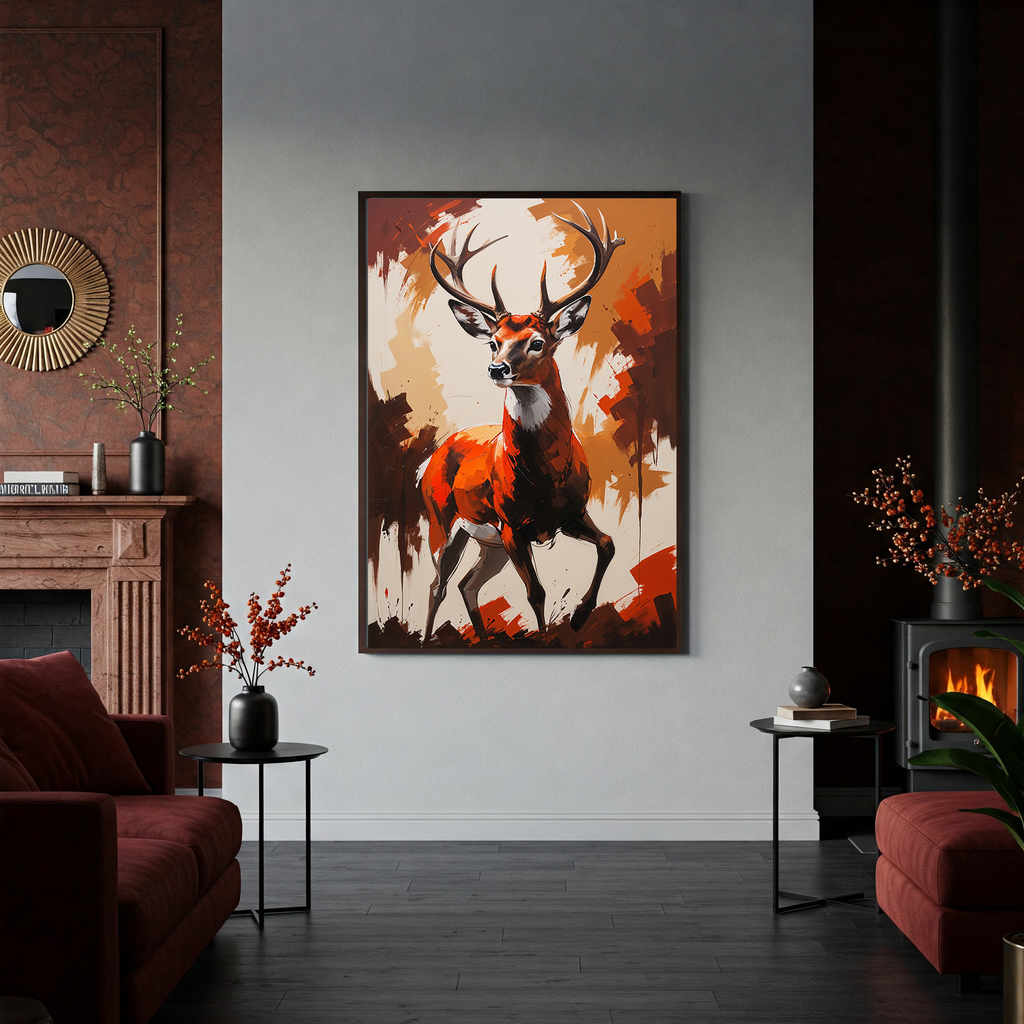 Abstract Red Deer Portrait Wall Art | Digital Download