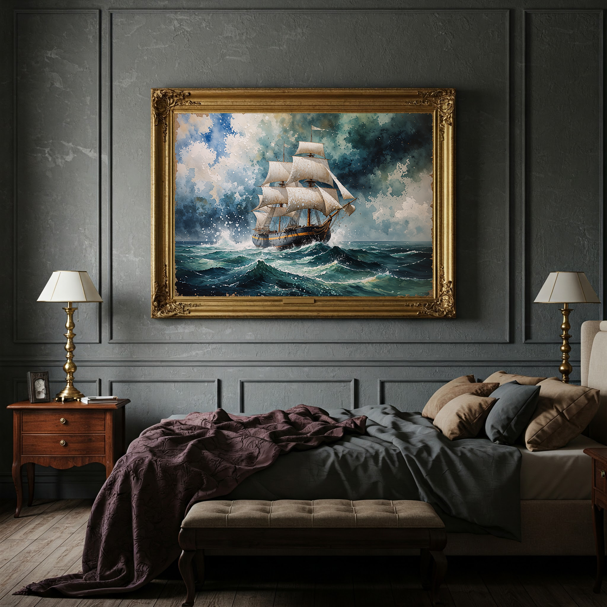 Vintage Tall Ship Sea Storm Painting | Digital Download