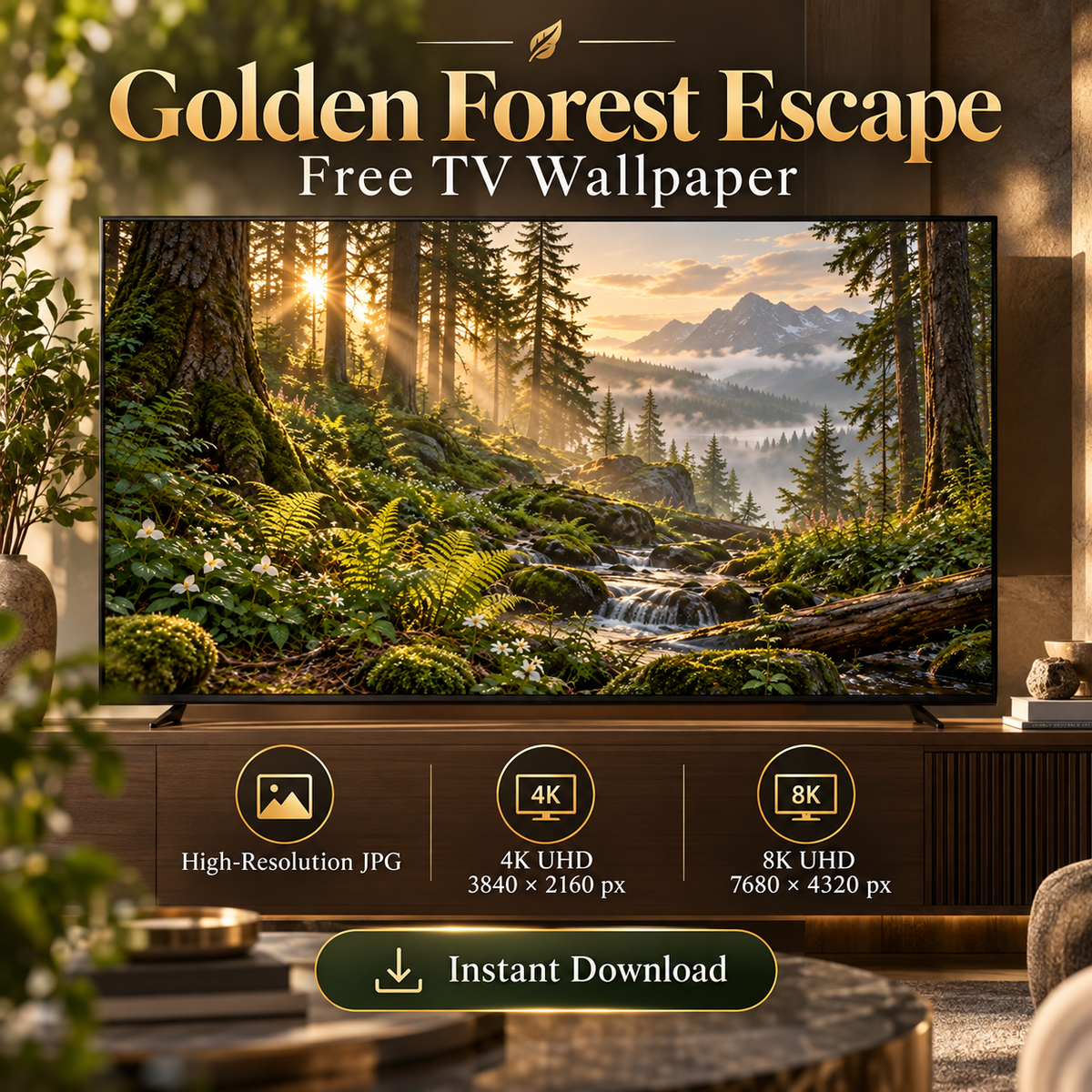 Golden Forest Escape – Free 4K & 8K TV Wallpaper