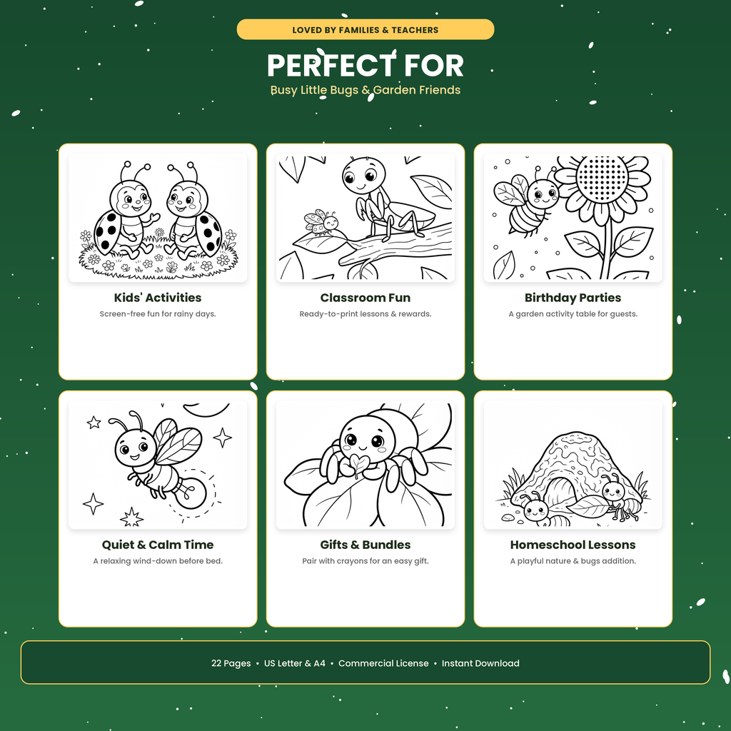 Cute Bugs & Insects Coloring Pages | Digital Download