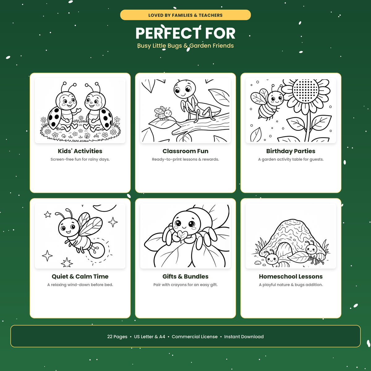 Cute Bugs & Insects Coloring Pages | Digital Download