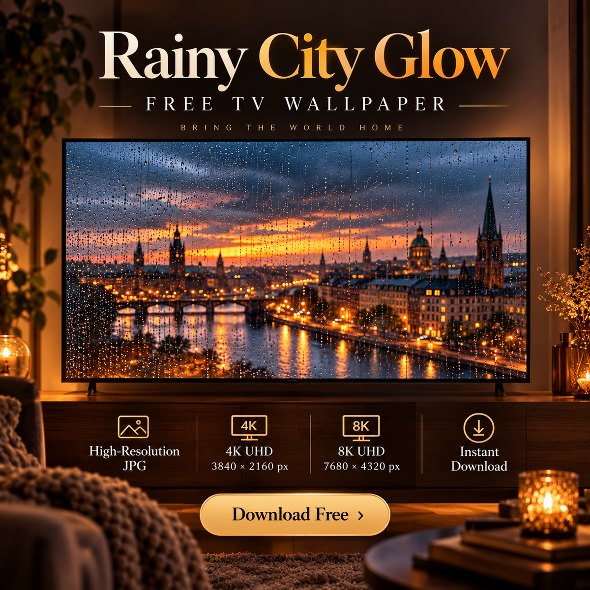 Rainy City Glow – Free 4K & 8K TV Wallpaper