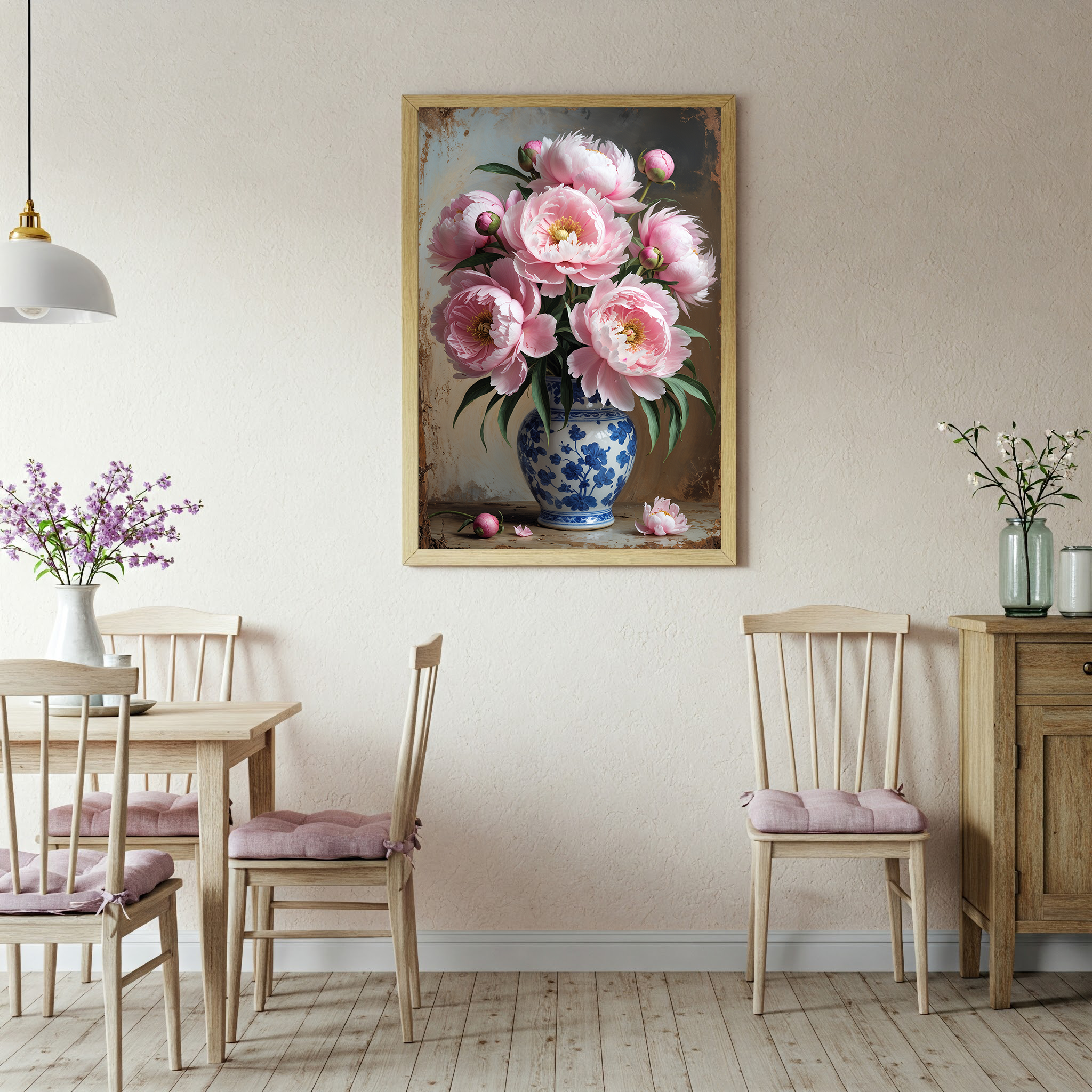 Vintage Pink Peony Bouquet Wall Art Print | Impressionist Floral Decor