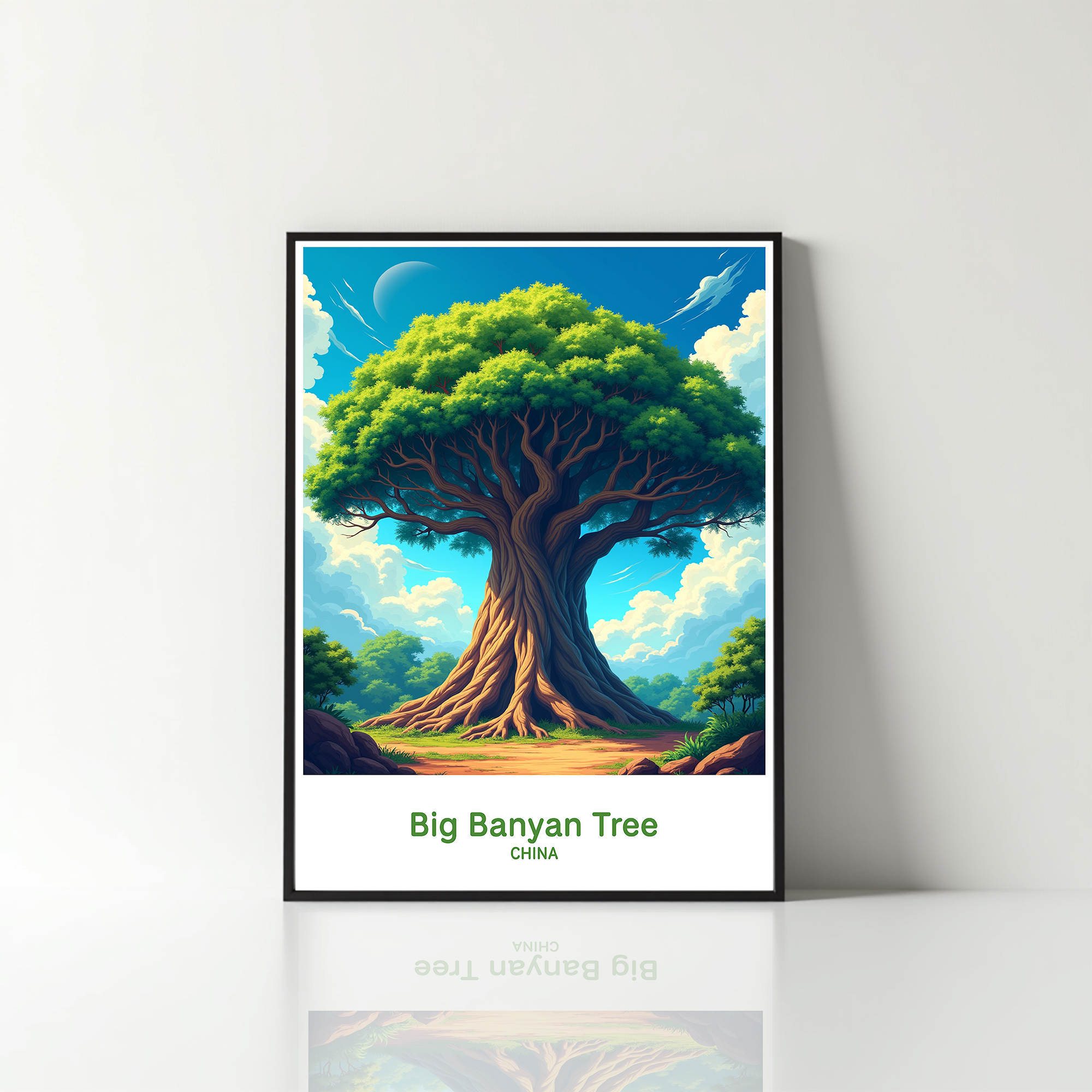 Digital art of a large banyan tree by Reflectionare, showcasing intricate details and lush foliage in vibrant colors.