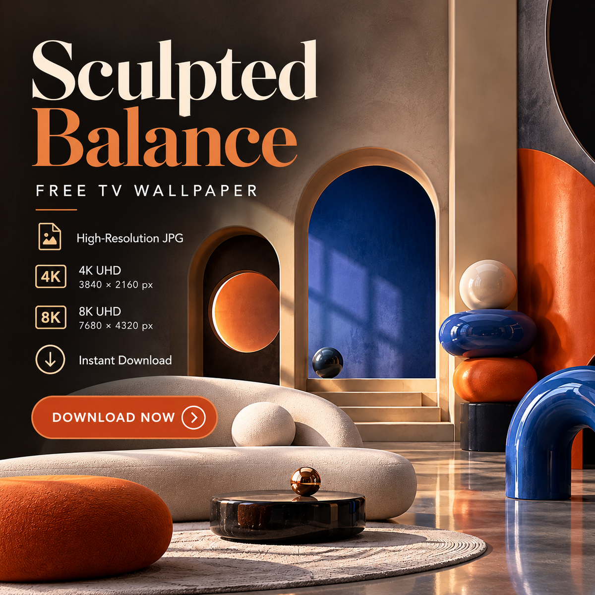 Sculpted Balance – Free 4K & 8K TV Wallpaper