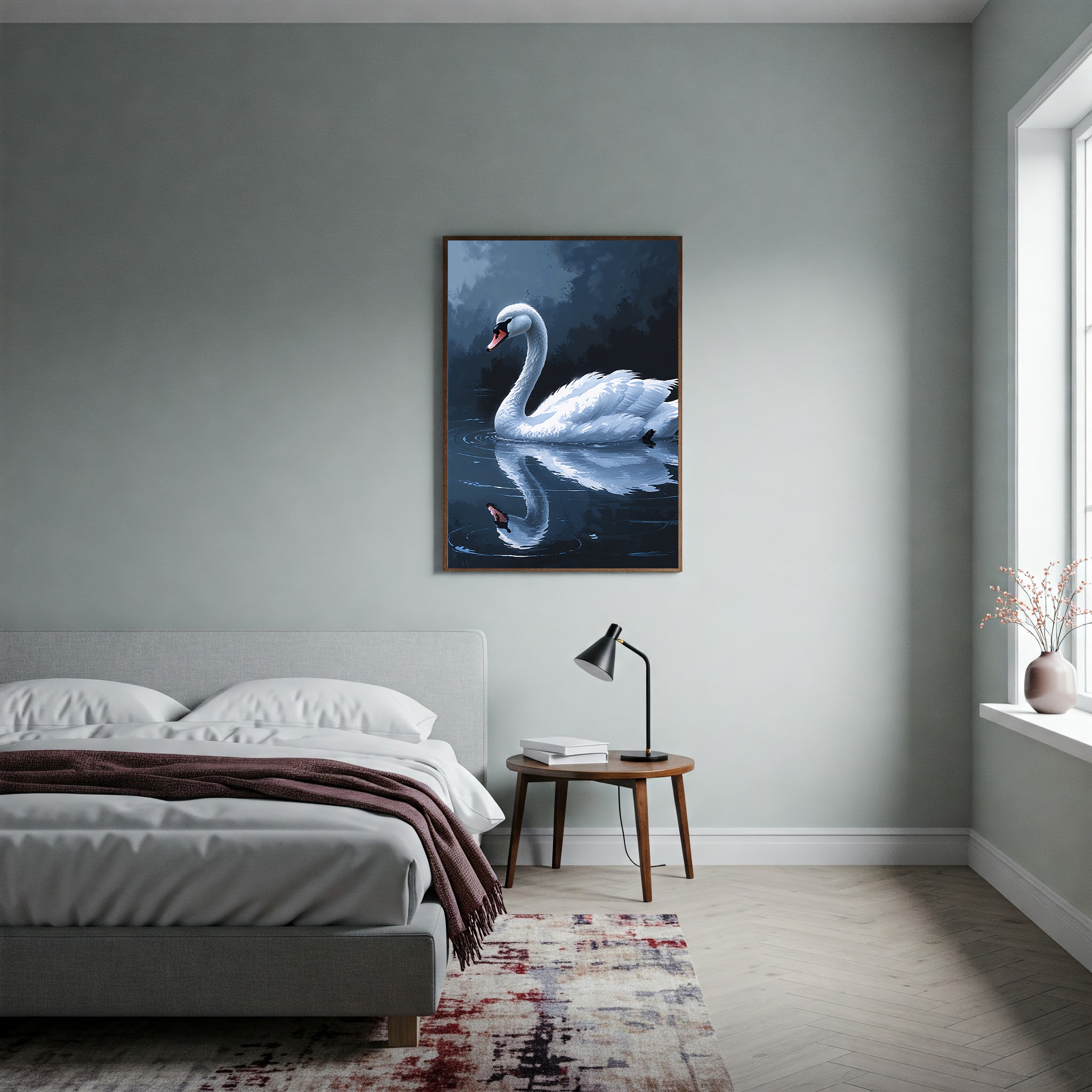 Abstract White Swan Lake Wall Art | Digital Download