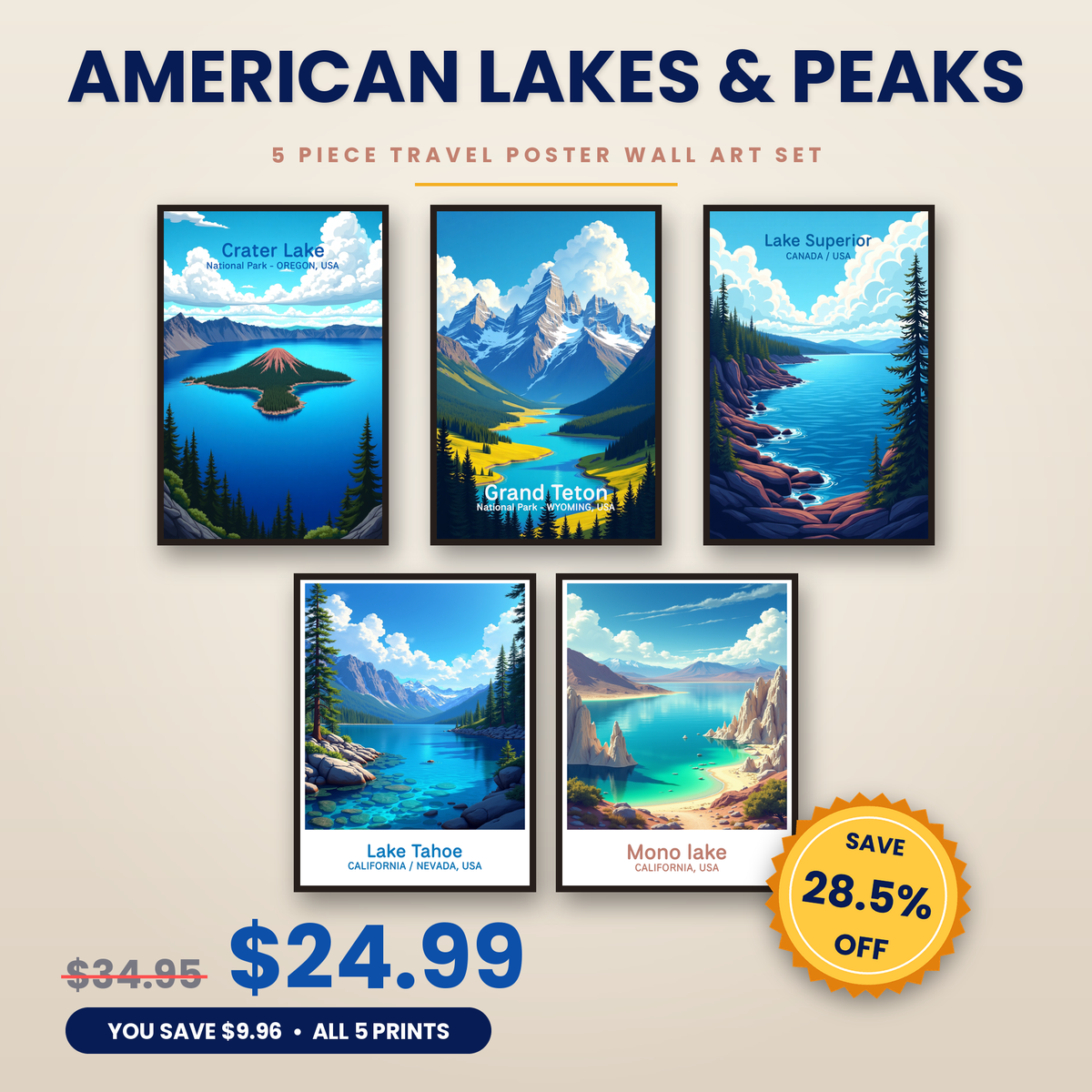 American Lakes & Peaks - 5 Premium Wall Art Prints Bundle