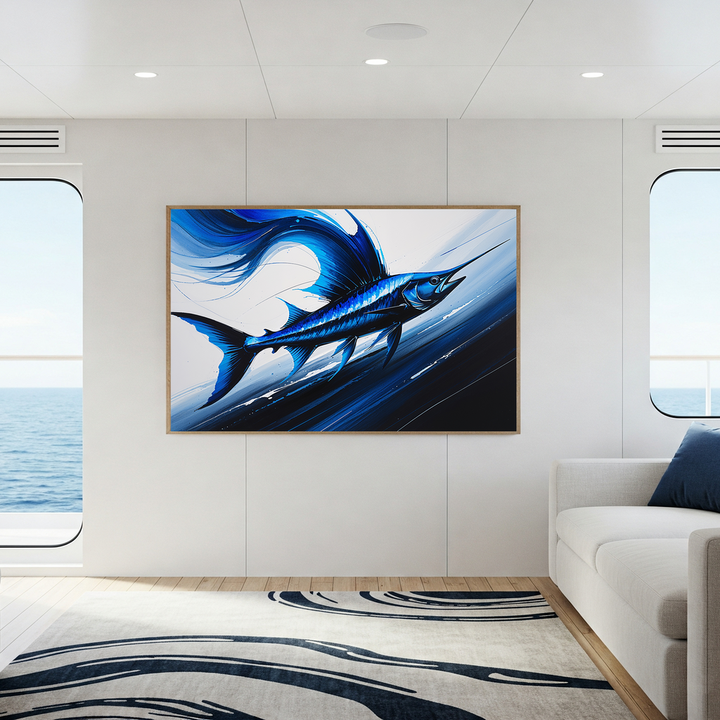 Abstract Blue Sailfish Painting Wall Art | Digital Download