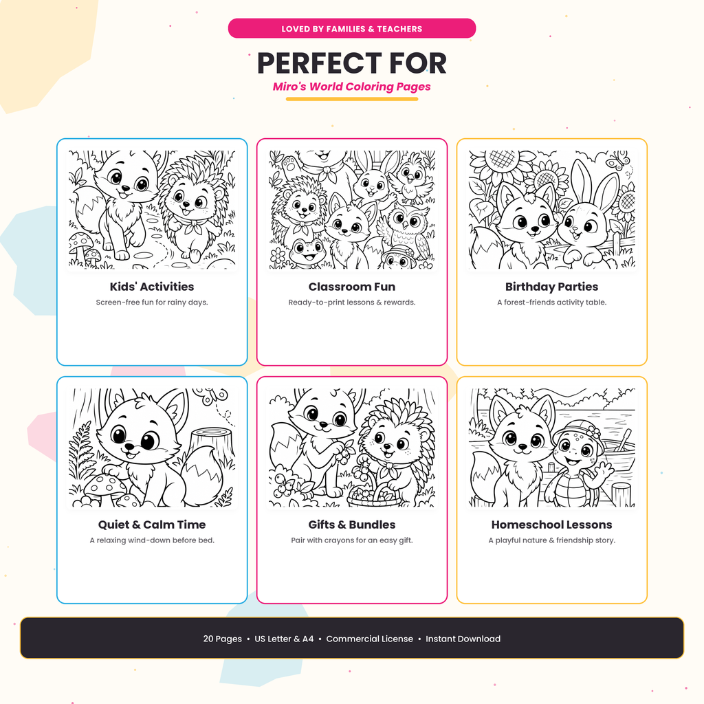 Miro's World printable coloring pages with commercial license included