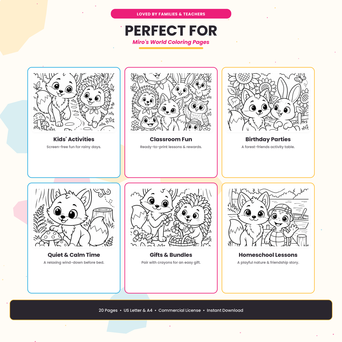 Miro's World printable coloring pages with commercial license included
