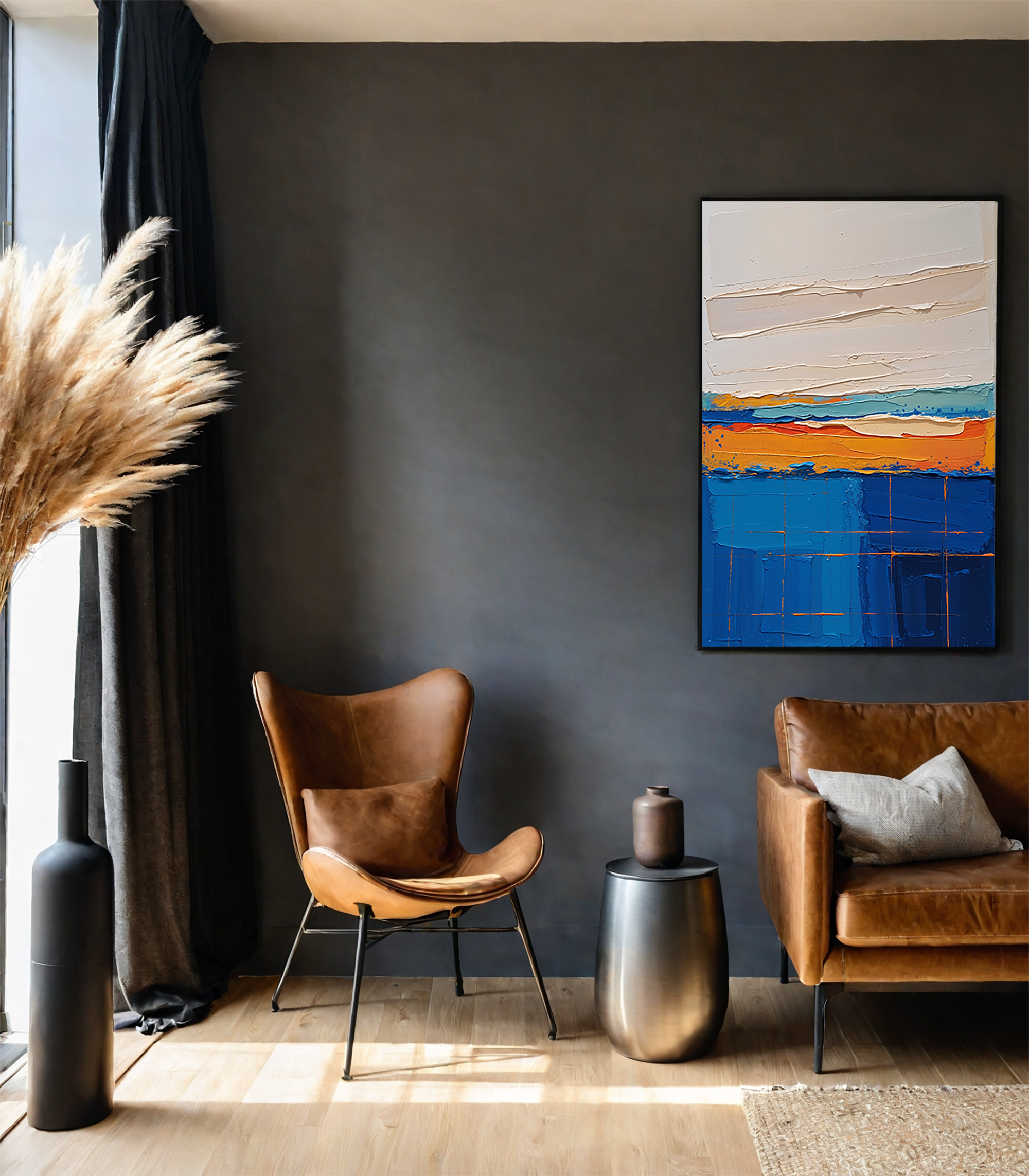 Textured Expressionism Blue and Orange Wall Art | Digital Download