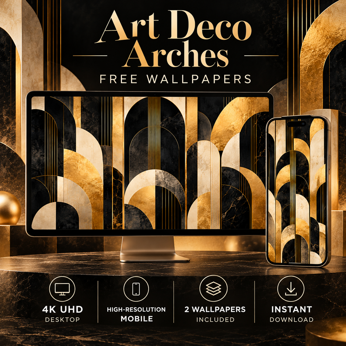 Art Deco Arches – Free 4K Wallpaper | Digital Download
