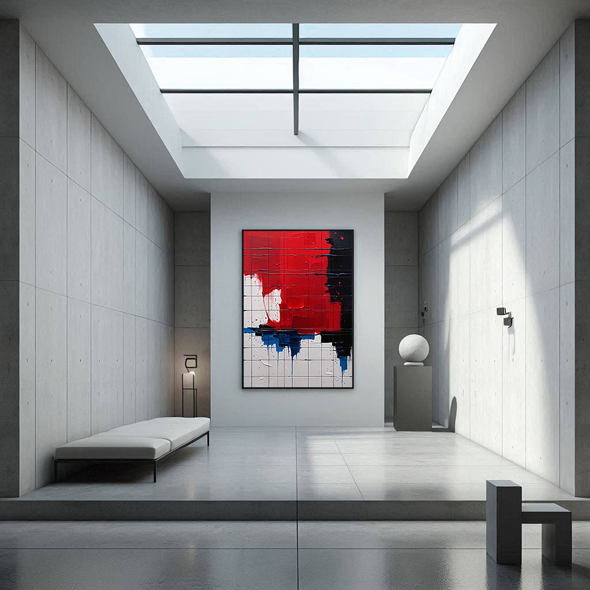 Grid Abstraction Red and Blue Textured Art | Digital Download