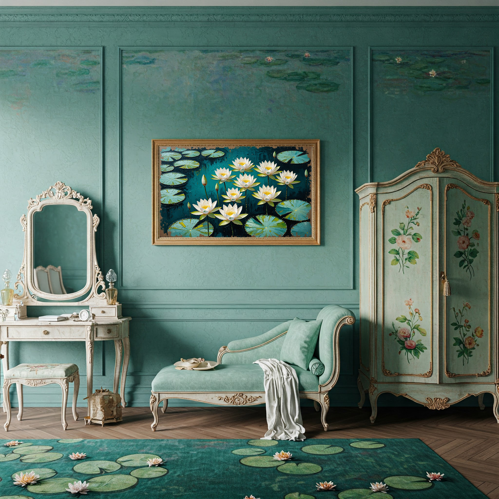 Water Lilies Pond Oil Painting Floral Art | Digital Download