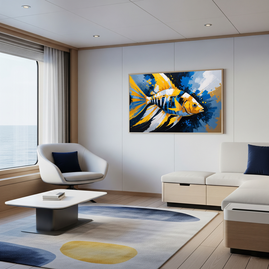 Vibrant Yellow and Blue Striped Fish Painting | Digital Download